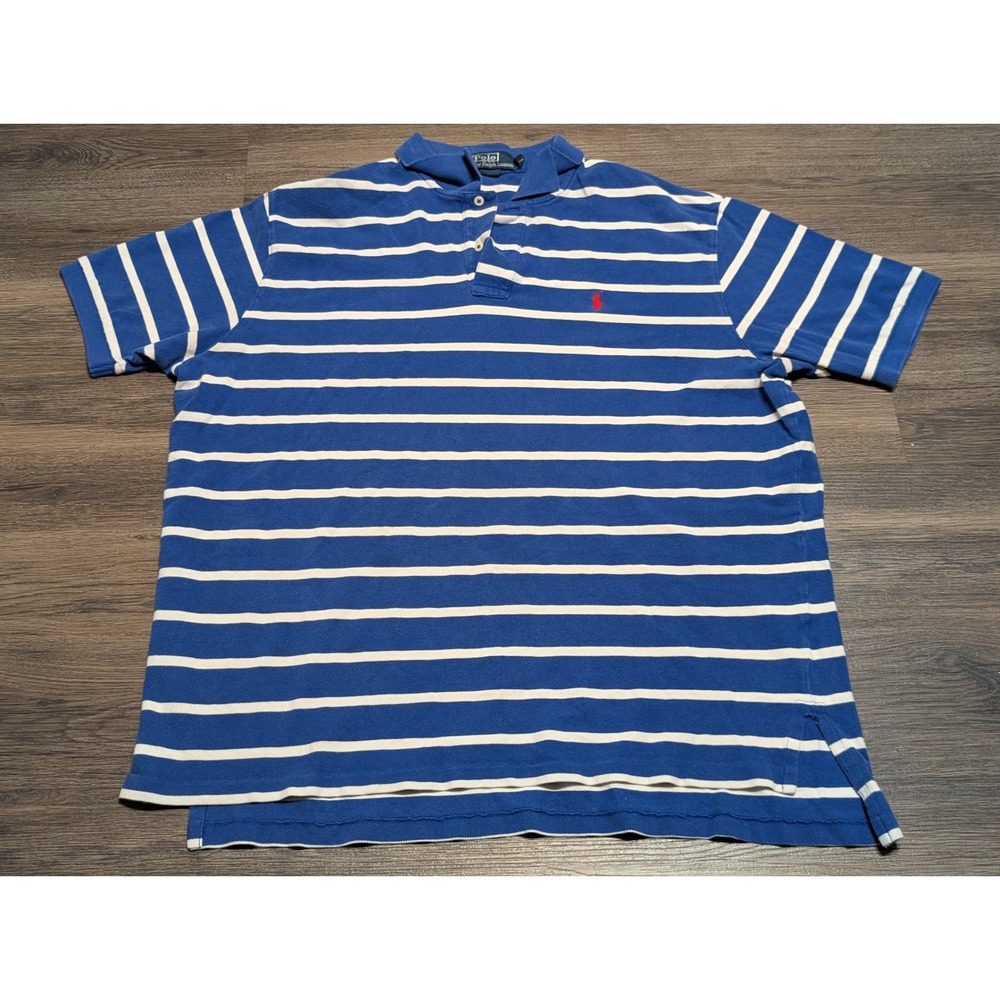 Polo Ralph Lauren Striped Polo Shirt Mens XXL Blue White Red Pony Classic Fit